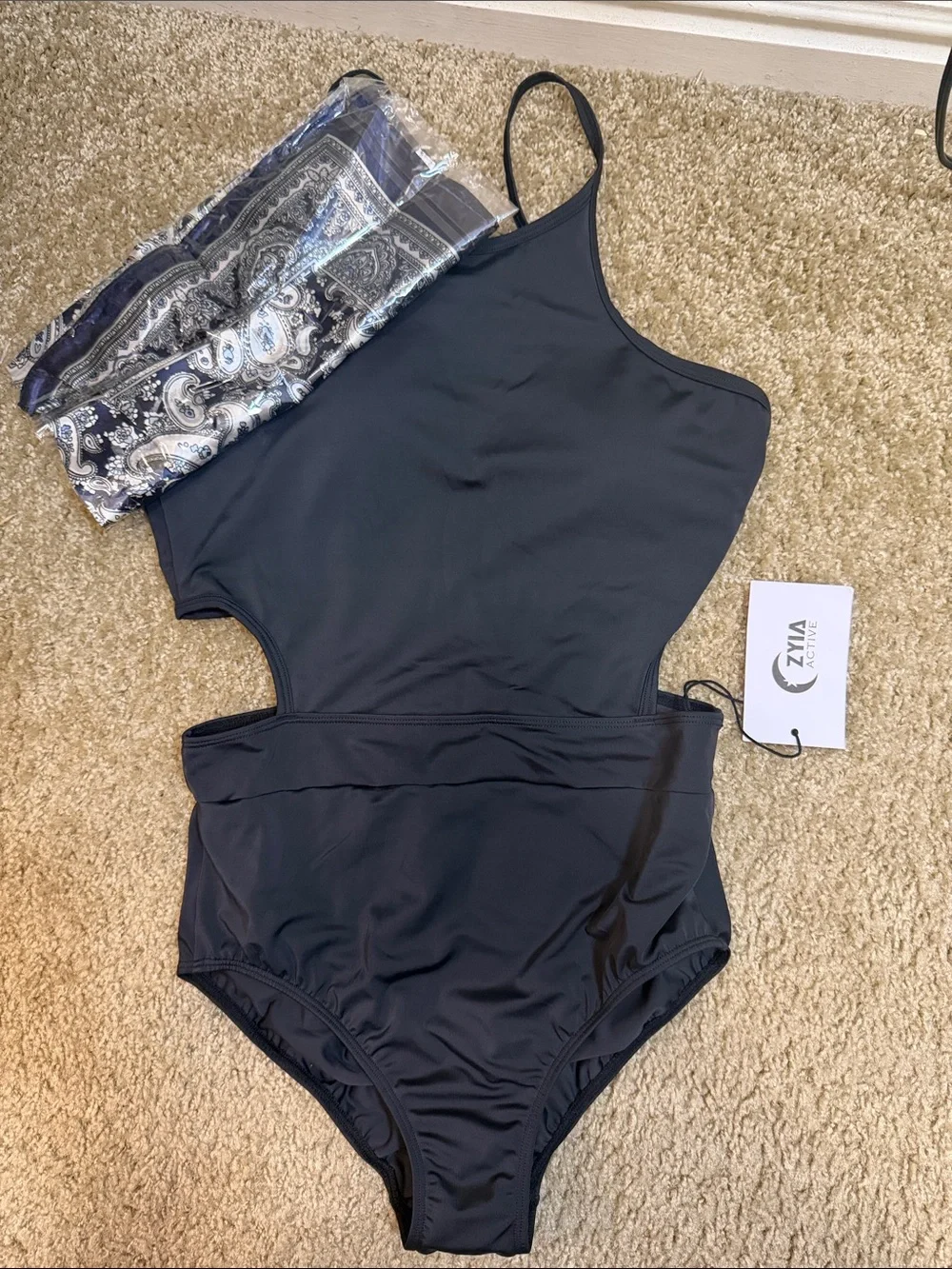 Active USA Black High-Cut One-Piece Swimsuit